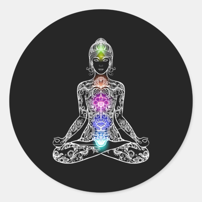 Adesivo Redondo Meditação Yoga Asana Budismo Chakra Gi Espiritual (Frente)