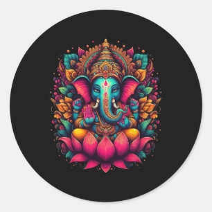 Adesivo Redondo Meditação Yoga Ganesh Deus Hindu Namaste Tees Gane