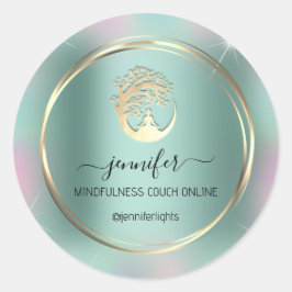 Adesivo Redondo Meditação Yoga Terapista Couche Mint Green