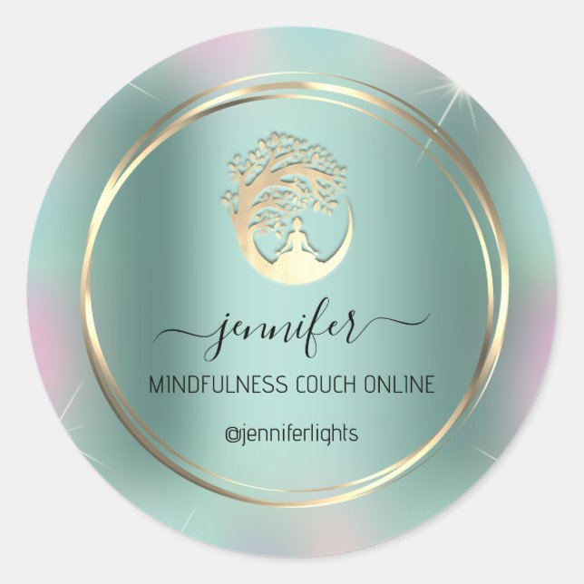 Adesivo Redondo Meditação Yoga Terapista Couche Mint Green (Frente)