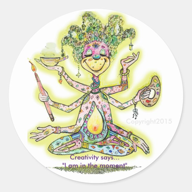 Adesivo Redondo Meditando a criatividade (Frente)