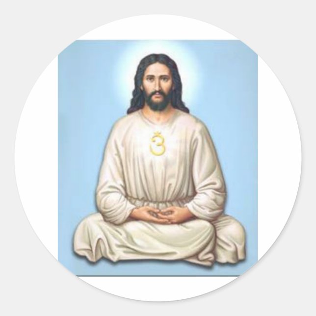 Adesivo Redondo Meditando Jesus com Om (Frente)
