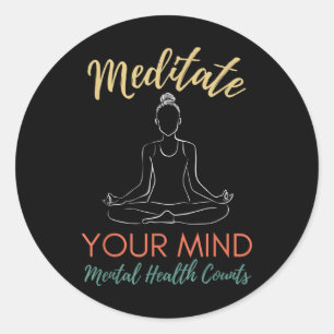 Adesivo Redondo Meditar Contagens de Saúde Mental Mulheres Saúde M