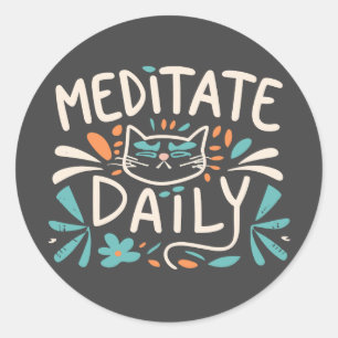 Adesivo Redondo Meditar Gato Diário