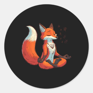 Adesivo Redondo Meditation Fox Pose de Yoga Animal Relaxante