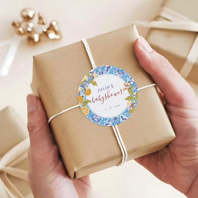 Adesivo Redondo Mediterranean Lemon Amalfi Coast Baby Shower (Criador carregado)