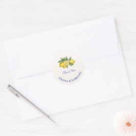 Adesivo Redondo Mediterrâneo Limão & Azul, Casamento Personalizado