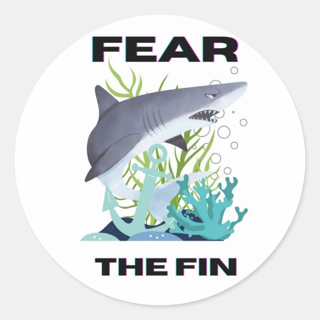 Adesivo Redondo medo do tubarão-barbatana (Frente)