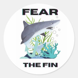 Adesivo Redondo medo do tubarão-barbatana