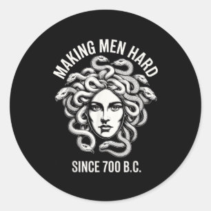 Adesivo Redondo Medusa engraçada dizendo que deixa homens duros Mi