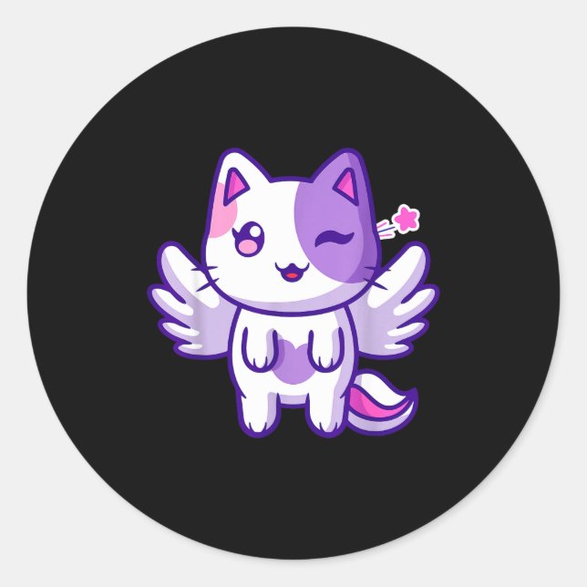 Adesivo Redondo Meemeow Cute Cat Plu-shirt  (Frente)