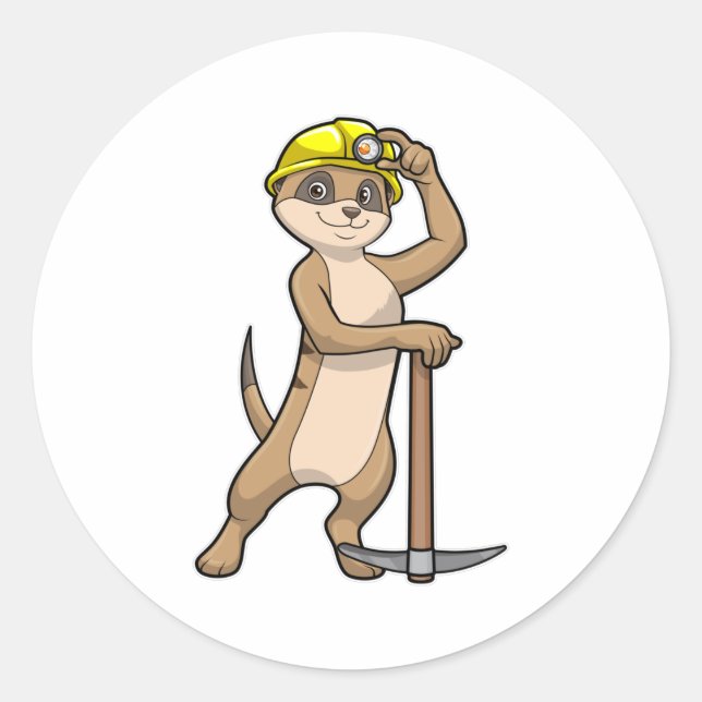 Adesivo Redondo Meerkat como Miner com Pickaxe (Frente)
