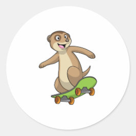 Adesivo Redondo Meerkat como skater com skate