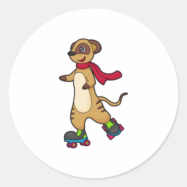 Adesivo Redondo Meerkat como Skater com skates Roller (Frente)