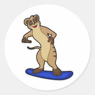 Adesivo Redondo Meerkat como Snowboarder com Snowboard
