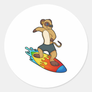 Adesivo Redondo Meerkat como Surfer com Surfboard