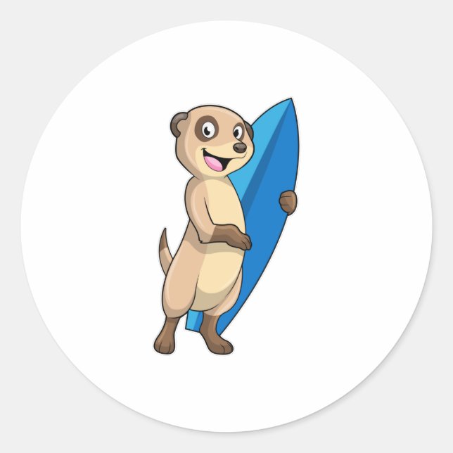Adesivo Redondo Meerkat como Surfer com Surfboard (Frente)