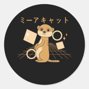 Adesivo Redondo Meerkat Japonês Kawaii Animal Retro Cute