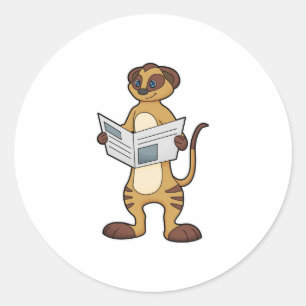 Adesivo Redondo Meerkat na leitura de um jornal