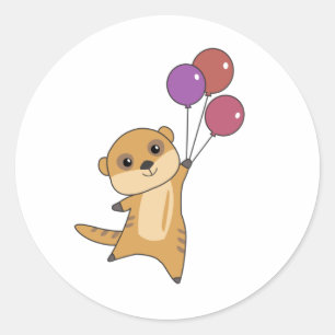 Adesivo Redondo Meerkat Voa Com Balões Animais Curiosos Para Beb