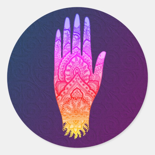 Adesivo Redondo Mehndi Hand Tattoo Art Rainbow (Frente)