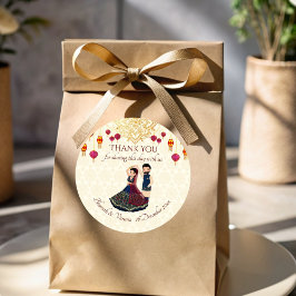 Adesivo Redondo Mehndi & sangeet manadala e casal indiano fofo