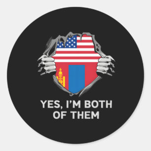 Adesivo Redondo Meia-Americana Metade Mongol Estados Unidos Bandei