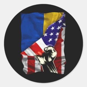 Adesivo Redondo Meia Bandeira Americana Raízes Ucranianas Bandeira