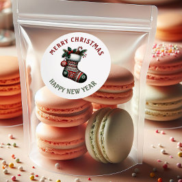 Adesivo Redondo Meia de Natal Vermelha e Verde Xmas e Ano Novo