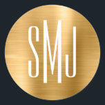 Adesivo Redondo Meia letra dourada - Monograma<br><div class="desc">Um simples design monograma de três letras em adesivos de favor. Vedantes de envelope monograma de casal de casamento. O plano de fundo apresenta um gráfico de arte digital com formato metálico ombre e falso ouro. O efeito de arte digital impressão como uma foto com um design de texto monograma....</div>