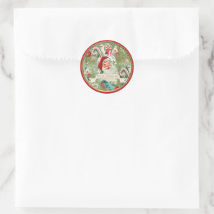 Adesivo Redondo Meias de Natal Vintage Retro Papai Noel