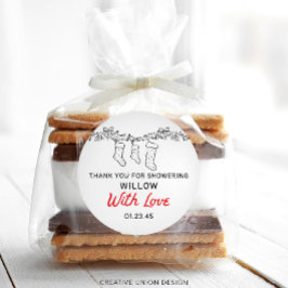 Adesivo Redondo Meias desenhadas à mão Feliz Pequeno Chá de fralda