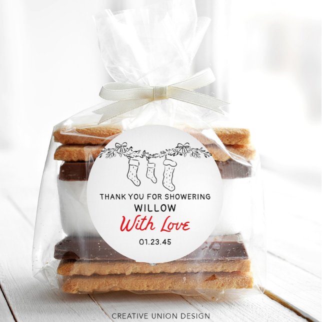 Adesivo Redondo Meias desenhadas à mão Feliz Pequeno Chá de fralda (Criador carregado)