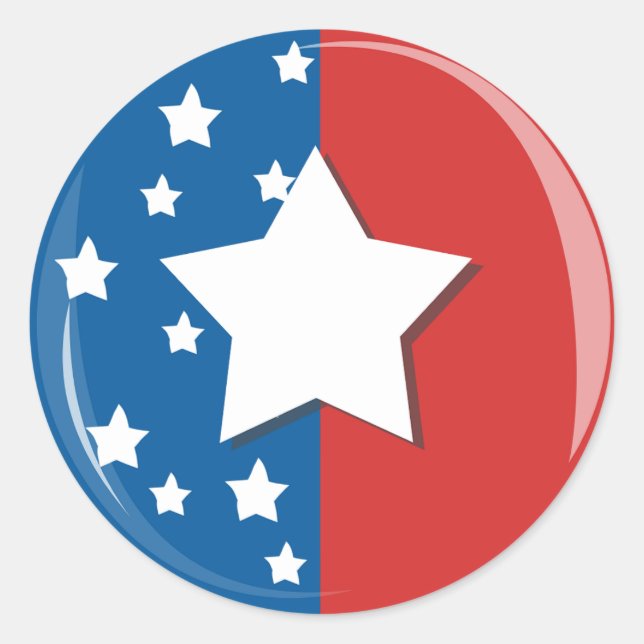 Adesivo Redondo Meio Azul Vermelho e Meio com Estrelas Brancas (Frente)