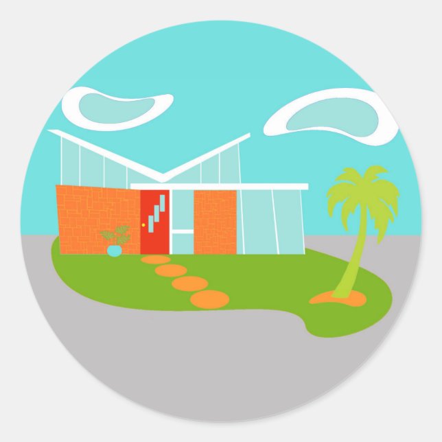 Adesivo Redondo Meio século Moderno Cartoon House Stickers (Frente)