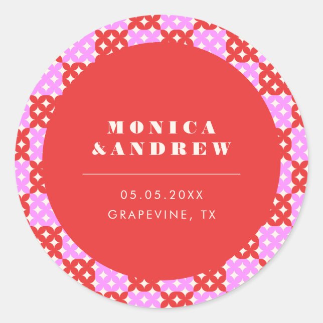 Adesivo Redondo Meio século moderno, vermelho retrô e geométrico c (Frente)