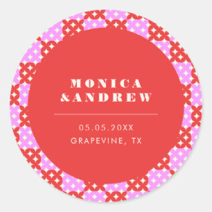 Adesivo Redondo Meio século moderno, vermelho retrô e geométrico c