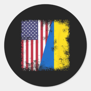 Adesivo Redondo Meio vintage bandeira ucraniana Ucrânia EUA presen