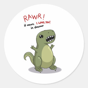 Adesivo Redondo Meios de Rawr eu te amo no dinossauro