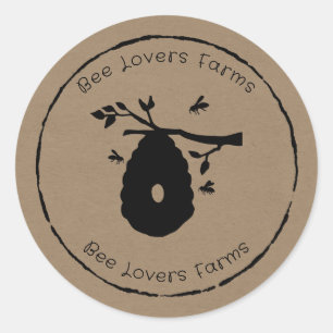 Adesivo Redondo Mel Abelhas Rótulo Preto Orgânico