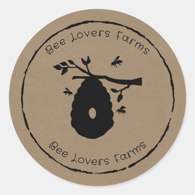 Adesivo Redondo Mel Abelhas Rótulo Preto Orgânico (Frente)