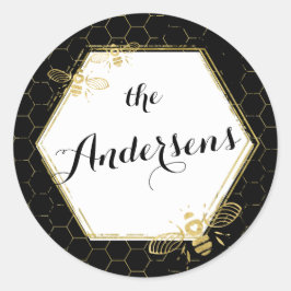 Adesivo Redondo Mel Bee Black Dourado Casamento com Sticker