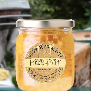 Adesivo Redondo Mel com Comb Honey Drives e Honeycomb no Kraft