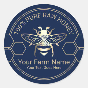 Adesivo Redondo Mel Jar Bee Mel Apiary Beekeeper Marinho e Dourado