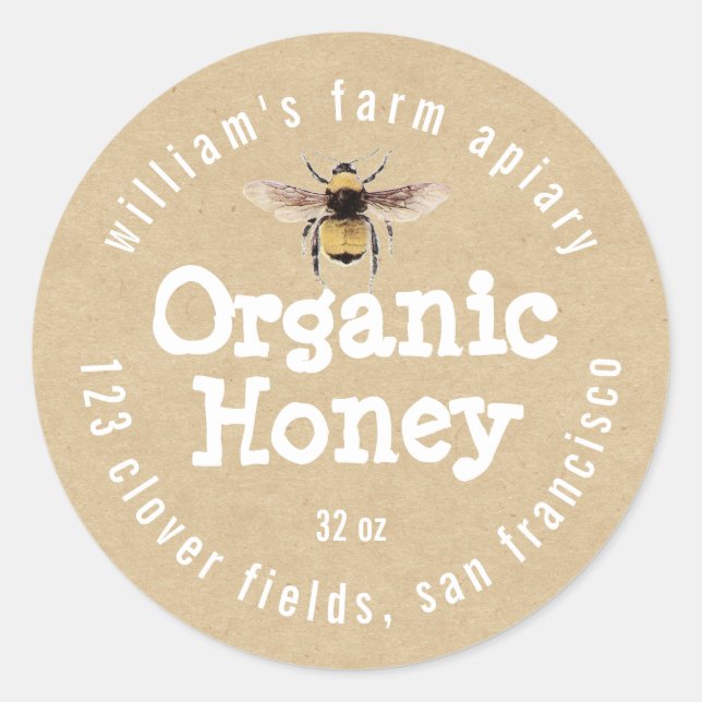 Adesivo Redondo Mel Jar Label Honey Bee Apiary Kraft Paper (Frente)