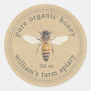 Adesivo Redondo Mel Jar Label Honey Bee Apiary Kraft Paper