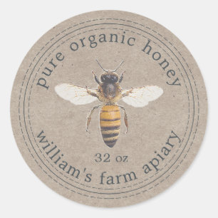 Adesivo Redondo Mel Jar Label Honey Bee Apiary Kraft Paper