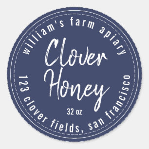 Adesivo Redondo Mel Jar Label Honeybee Apiary Dark Blue