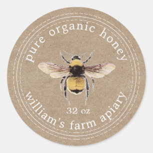 Adesivo Redondo Mel Jar Label Honeybee Apiary Kraft Paper