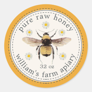 Adesivo Redondo Mel Jar Label Honeybee Apiary Mellow Yellow